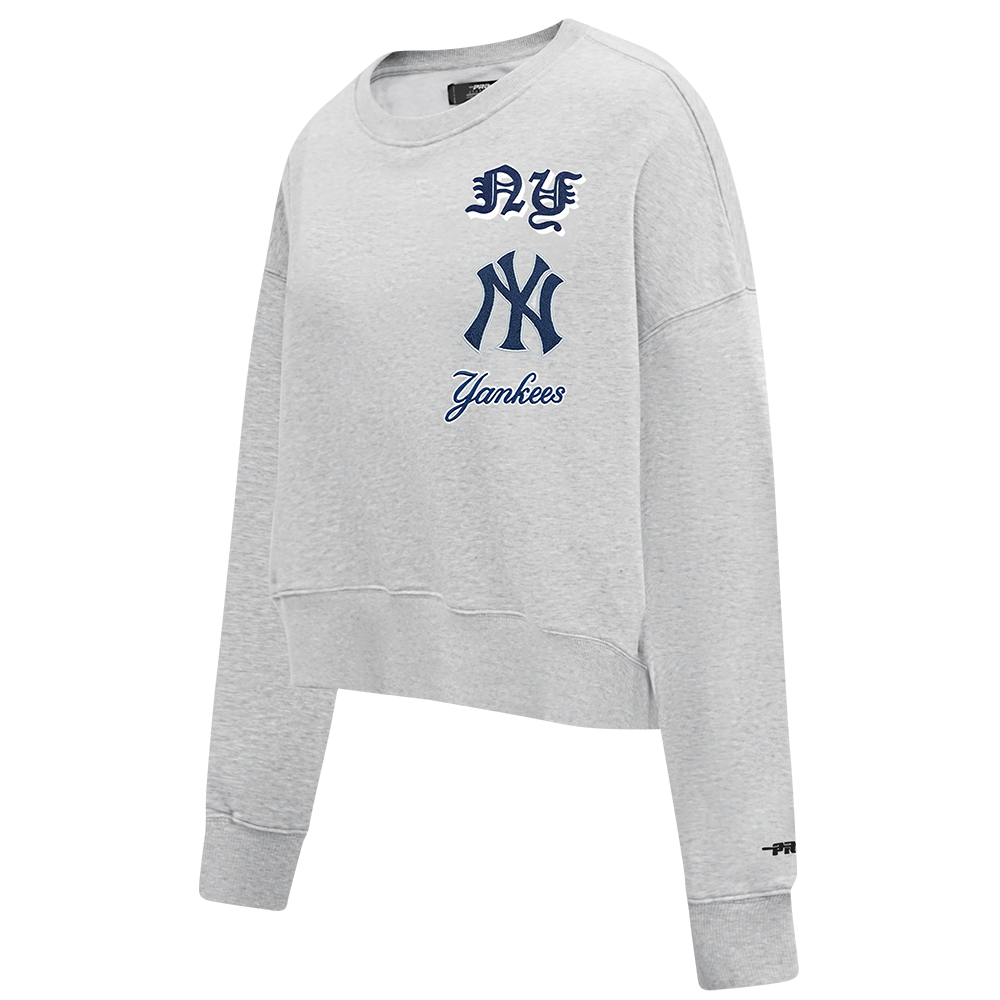 MLB NEW YORK YANKEES OLD ENGLISH WOMEN'S CREWNECK (HEATHER GREY)