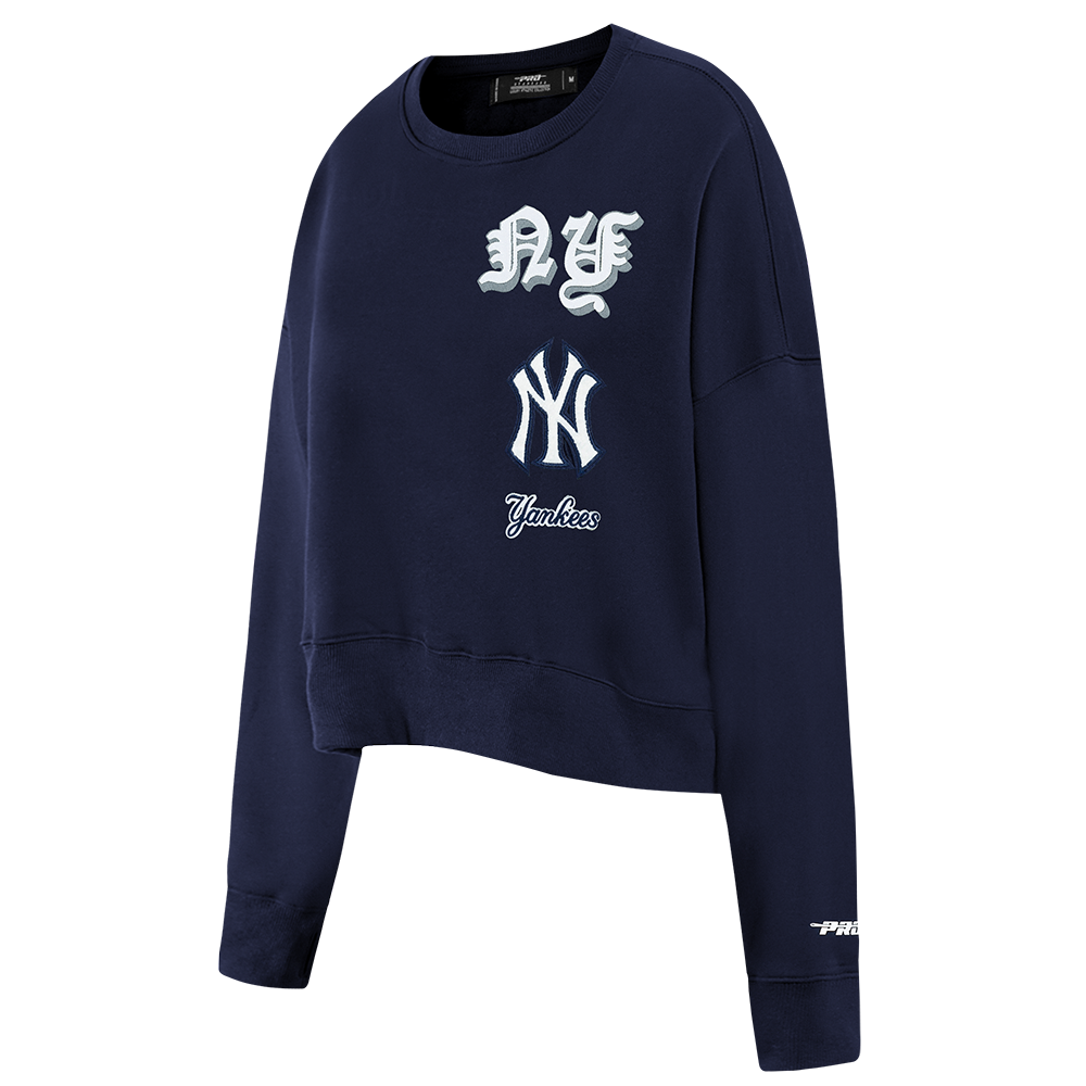 MLB NEW YORK YANKEES OLD ENGLISH WOMEN'S CREWNECK (MIDNIGHT NAVY)
