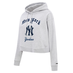 MLB NEW YORK YANKEES OLD ENGLISH CHANDAIL À CAPUCHON COURT POUR FEMME (GRIS CHINÉ)