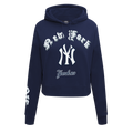 MLB NEW YORK YANKEES OLD ENGLISH CHANDAIL À CAPUCHON COURT POUR FEMME (MARINE MINUIT)