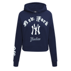 MLB NEW YORK YANKEES OLD ENGLISH CHANDAIL À CAPUCHON COURT POUR FEMME (MARINE MINUIT)