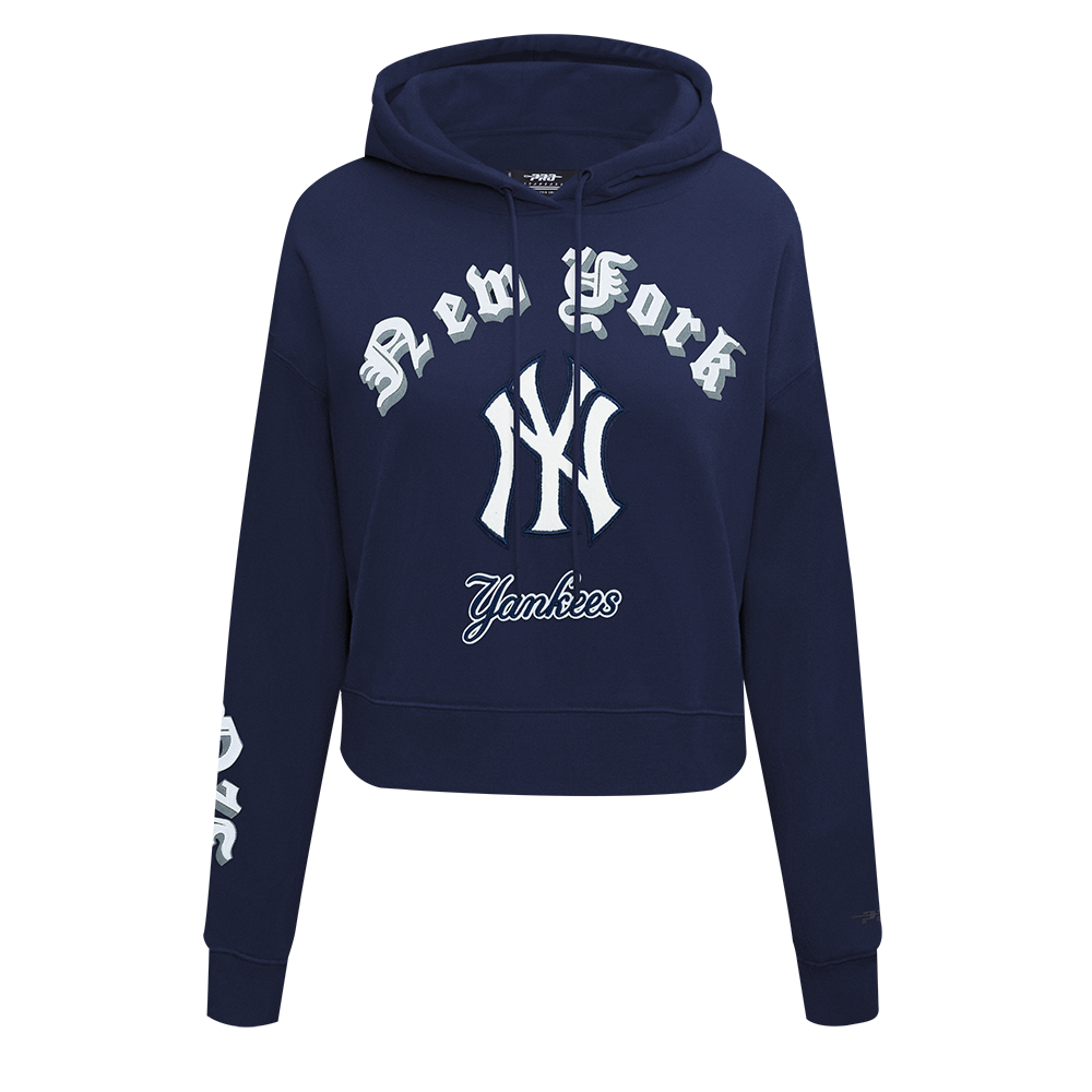 MLB NEW YORK YANKEES OLD ENGLISH CHANDAIL À CAPUCHON COURT POUR FEMME (MARINE MINUIT)