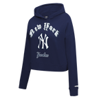 MLB NEW YORK YANKEES OLD ENGLISH CHANDAIL À CAPUCHON COURT POUR FEMME (MARINE MINUIT)