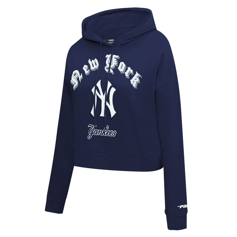 MLB NEW YORK YANKEES OLD ENGLISH WOMEN'S CROPPED PO HOODIE (MIDNIGHT NAVY)