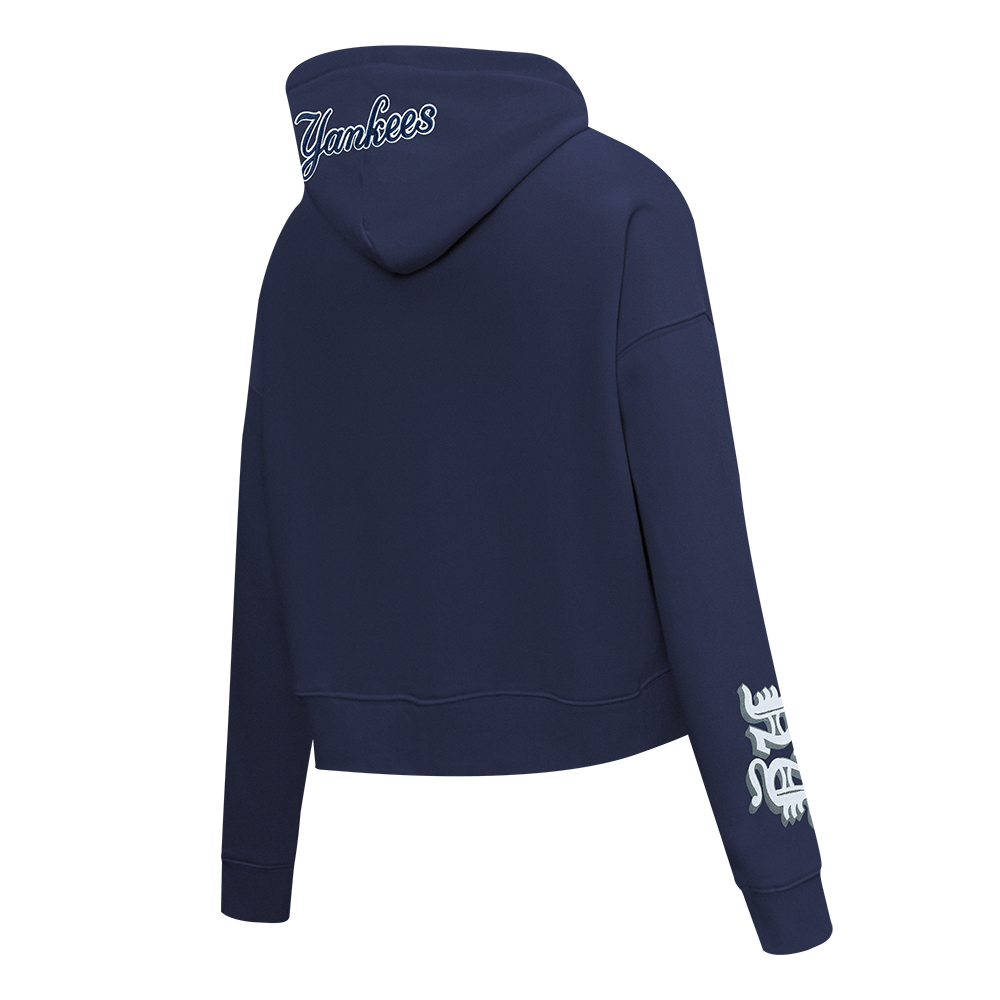 MLB NEW YORK YANKEES OLD ENGLISH CHANDAIL À CAPUCHON COURT POUR FEMME (MARINE MINUIT)