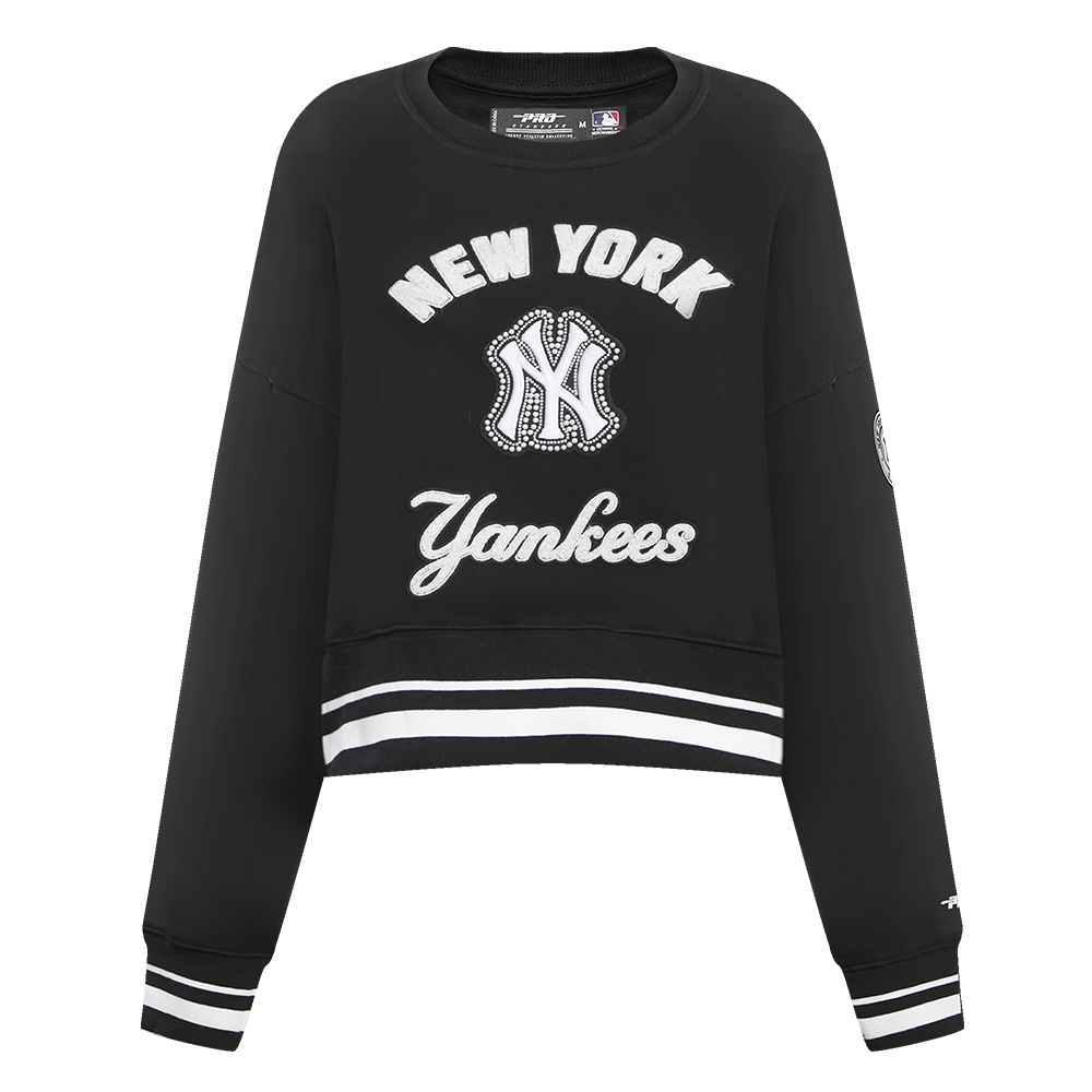 MLB NEW YORK YANKEES PEARLS WOMEN'S RIB FLEECE CREWNECK (BLACK)
