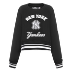 MLB NEW YORK YANKEES PEARLS WOMEN'S RIB FLEECE CREWNECK (BLACK)