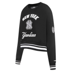 MLB NEW YORK YANKEES PEARLS WOMEN'S RIB FLEECE CREWNECK (BLACK)