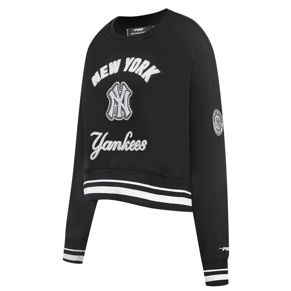 MLB NEW YORK YANKEES PEARLS WOMEN'S RIB FLEECE CREWNECK (BLACK)