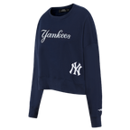 MLB NEW YORK YANKEES GAME DAY CLASSICS CHANDAIL À COL ROND EN MAILLE DOUBLE POUR FEMME (MARINE MINUIT)