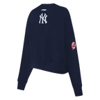MLB NEW YORK YANKEES GAME DAY CLASSICS CHANDAIL À COL ROND EN MAILLE DOUBLE POUR FEMME (MARINE MINUIT)