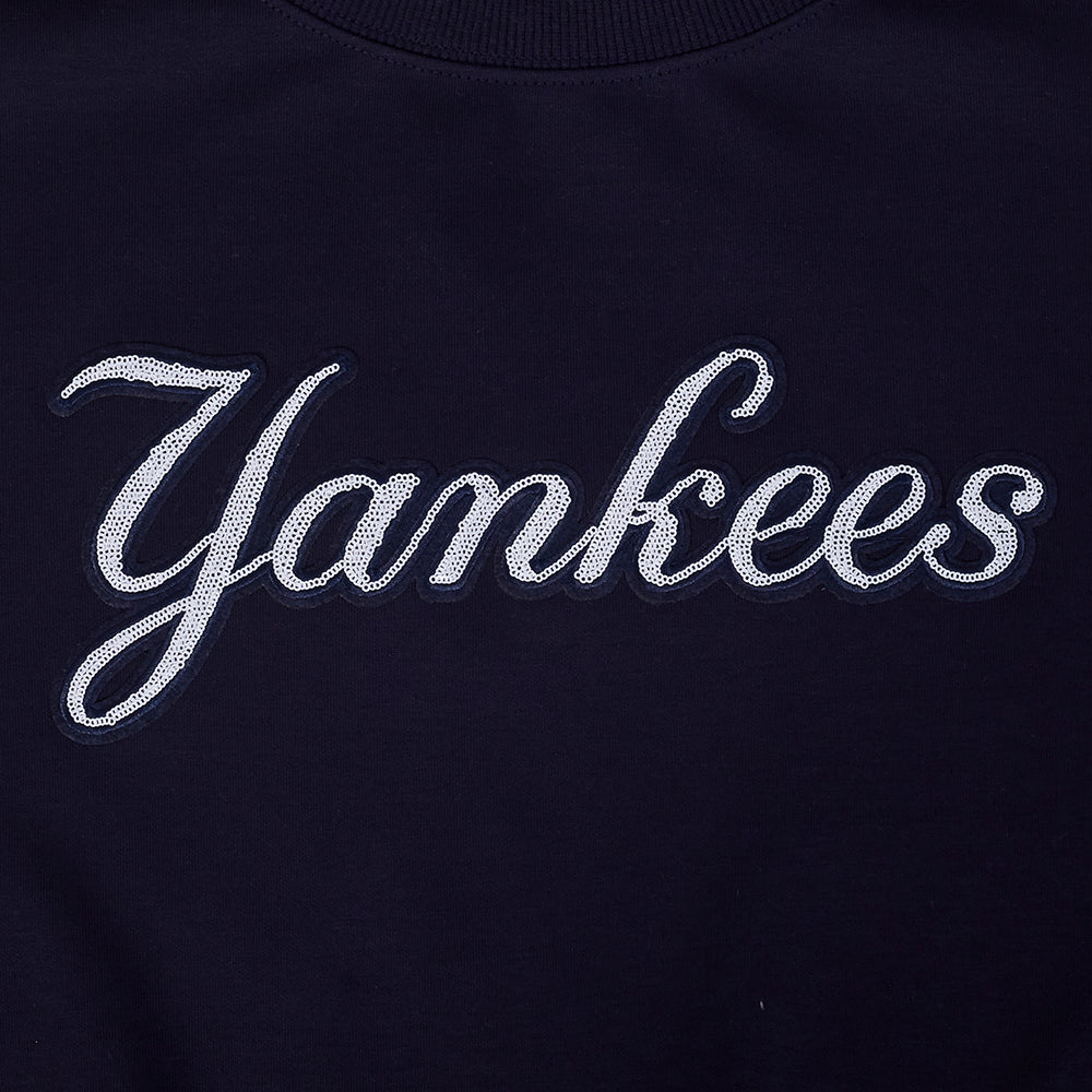 MLB NEW YORK YANKEES GAME DAY CLASSICS CHANDAIL À COL ROND EN MAILLE DOUBLE POUR FEMME (MARINE MINUIT)