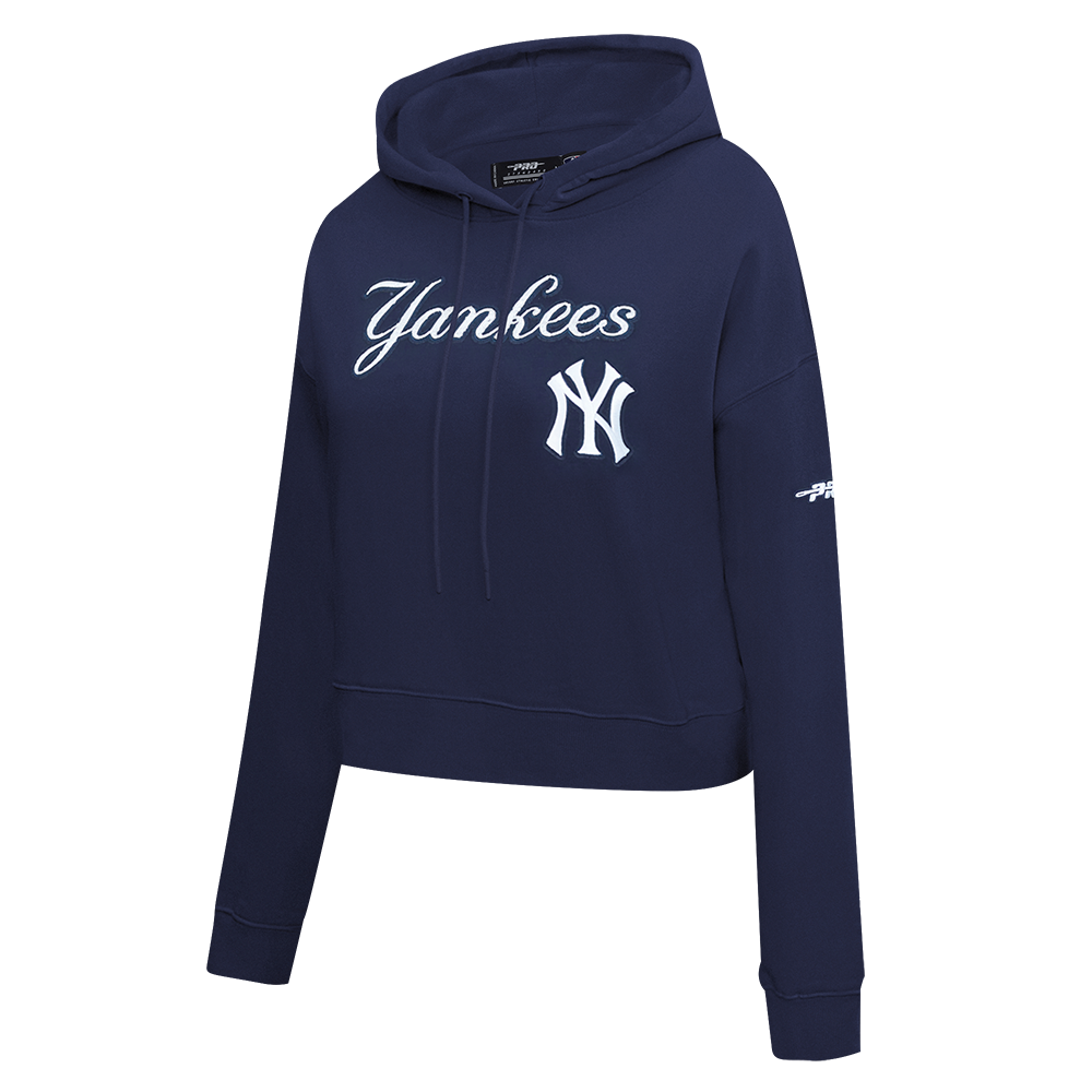 MLB NEW YORK YANKEES GAME DAY CLASSICS WOMEN'S DOUBLE KNIT CROPPED PULLOVER HOODIE (MIDNIGHT NAVY)