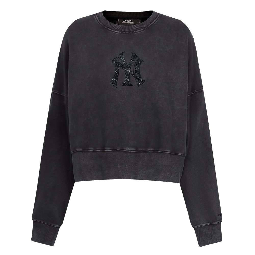 MLB NEW YORK YANKEES WASHED CRYSTALLINE WOMEN'S CREWNECK SWEATSHIRT (WASHED BLACK)