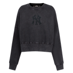 MLB NEW YORK YANKEES WASHED CRYSTALLINE WOMEN'S CREWNECK SWEATSHIRT (WASHED BLACK)