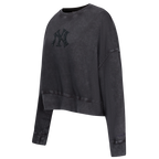 MLB NEW YORK YANKEES WASHED CRYSTALLINE WOMEN'S CREWNECK SWEATSHIRT (WASHED BLACK)