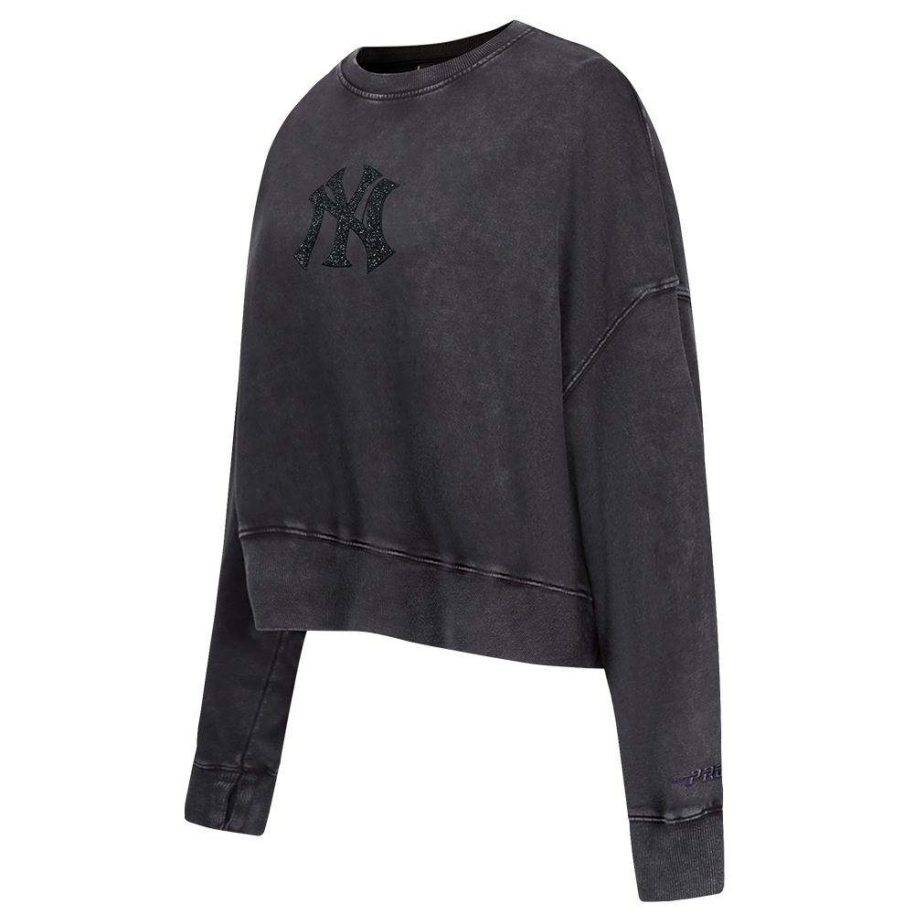 MLB NEW YORK YANKEES WASHED CRYSTALLINE WOMEN'S ENZYME WASH FT CREWNEC (WASHED BLACK)