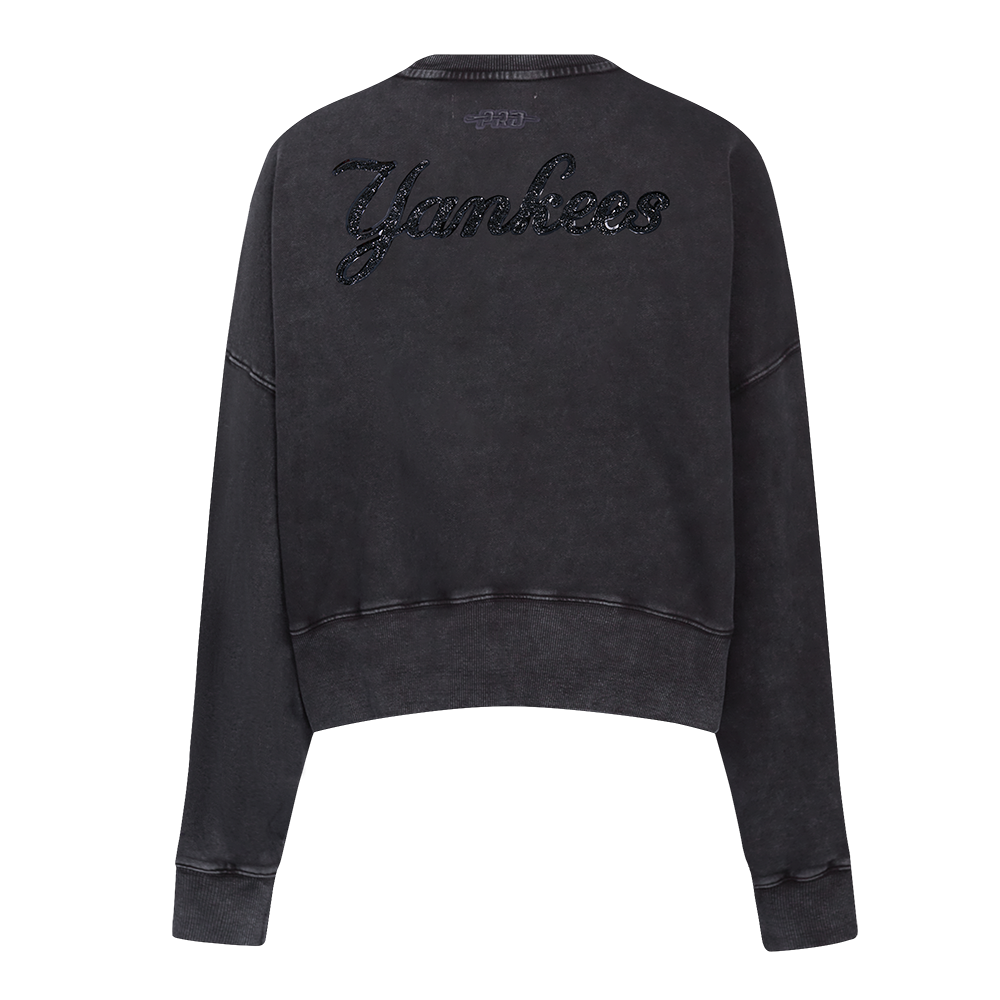 MLB NEW YORK YANKEES WASHED CRYSTALLINE WOMEN'S CREWNECK SWEATSHIRT (WASHED BLACK)