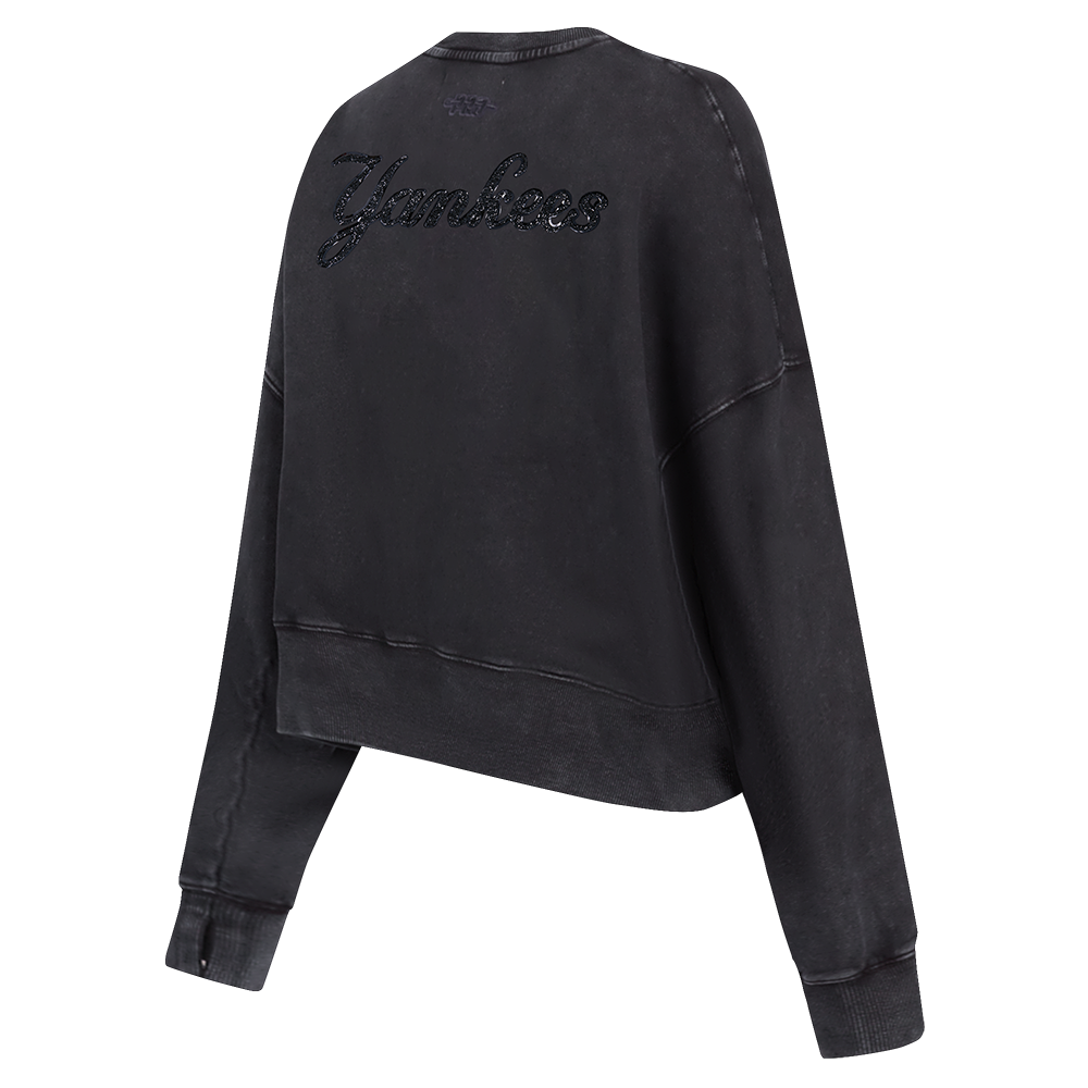 MLB NEW YORK YANKEES WASHED CRYSTALLINE WOMEN'S CREWNECK SWEATSHIRT (WASHED BLACK)