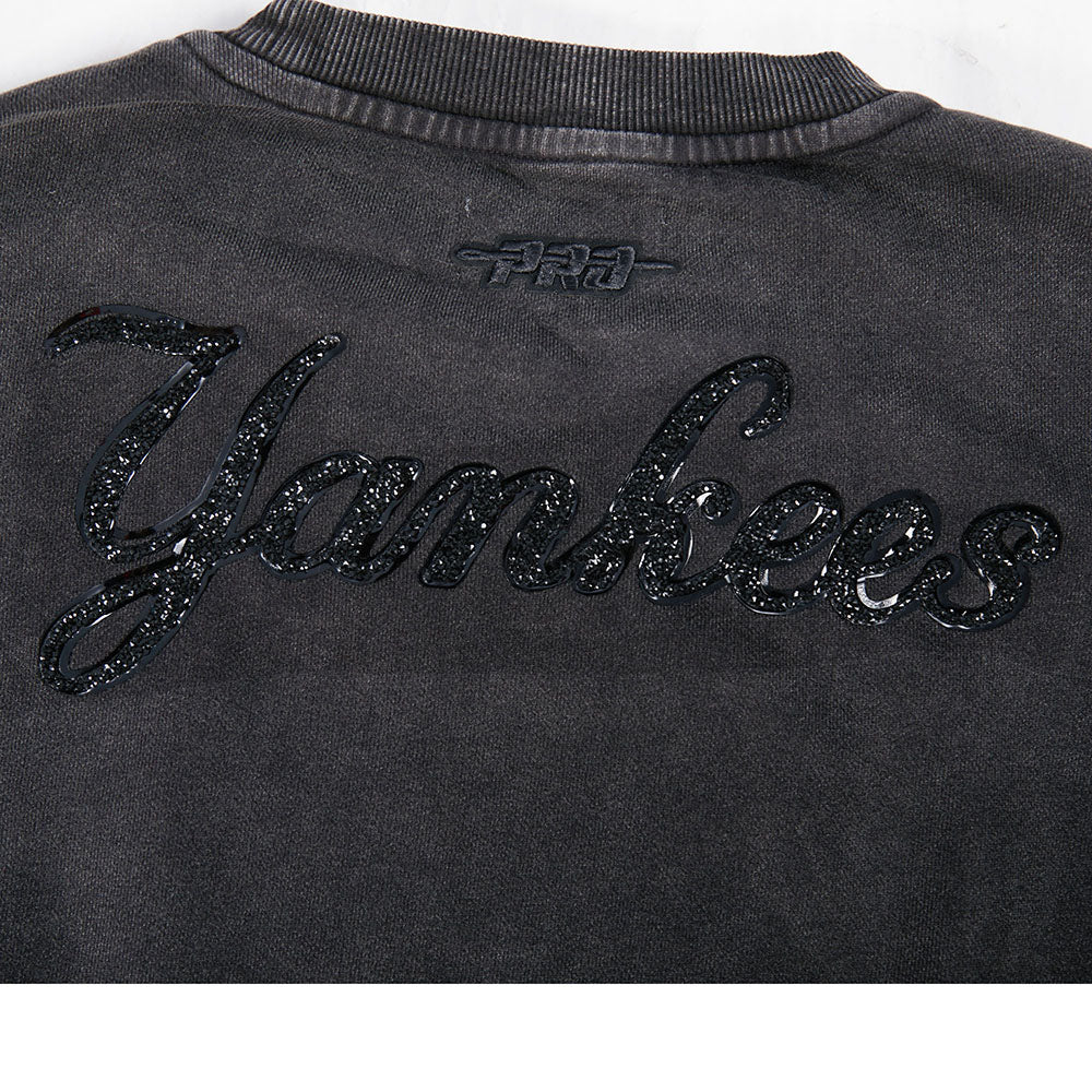 MLB NEW YORK YANKEES WASHED CRYSTALLINE WOMEN'S CREWNECK SWEATSHIRT (WASHED BLACK)