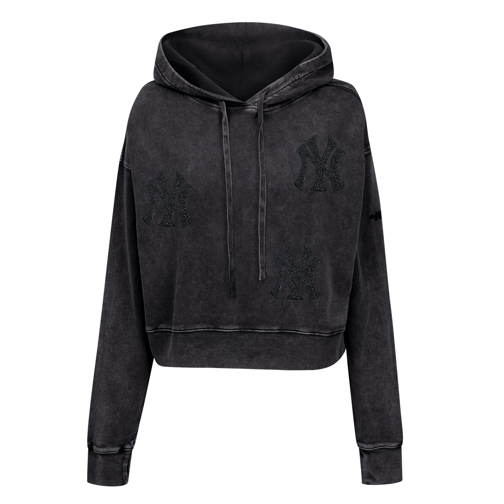 MLB NEW YORK YANKEES WASHED CRYSTALLINE WOMEN'S ENZYME WASH FT CROPPED (WASHED BLACK)