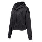 MLB NEW YORK YANKEES WASHED CRYSTALLINE WOMEN'S ENZYME WASH FT CROPPED (WASHED BLACK)