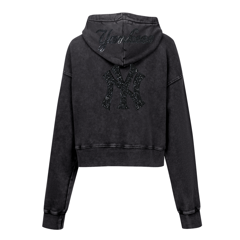 MLB NEW YORK YANKEES WASHED CRYSTALLINE WOMEN'S ENZYME WASH FT CROPPED (WASHED BLACK)