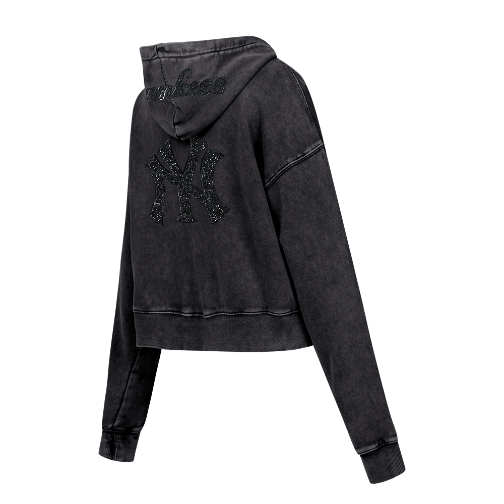 MLB NEW YORK YANKEES WASHED CRYSTALLINE WOMEN'S ENZYME WASH FT CROPPED (WASHED BLACK)