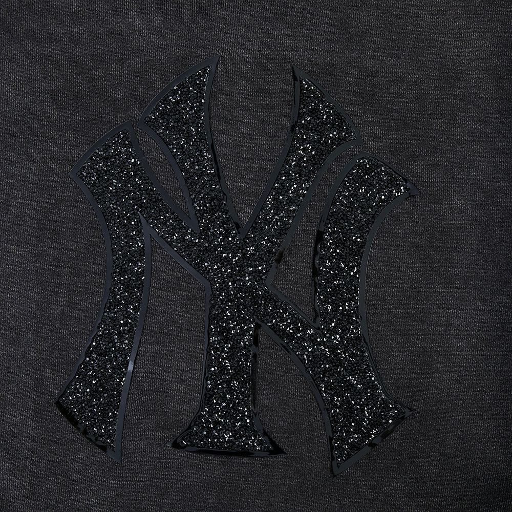 MLB NEW YORK YANKEES WASHED CRYSTALLINE WOMEN'S ENZYME WASH FT CROPPED (WASHED BLACK)
