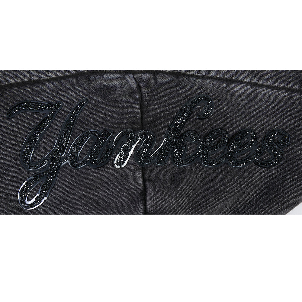 MLB NEW YORK YANKEES WASHED CRYSTALLINE WOMEN'S ENZYME WASH FT CROPPED (WASHED BLACK)