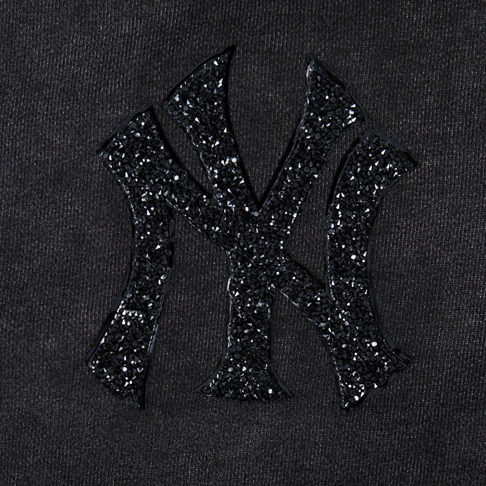 MLB NEW YORK YANKEES WASHED CRYSTALLINE WOMEN'S ENZYME WASH FT CROPPED (WASHED BLACK)
