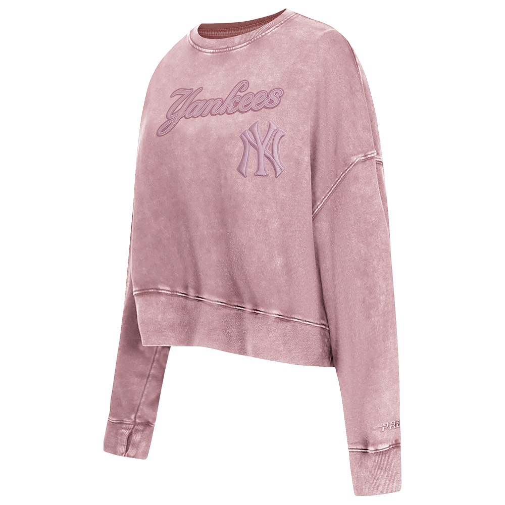 MLB NEW YORK YANKEES WASHED CLASSIC WOMEN'S ENZYME WASH FT CREWNECK (WASHED MAUVE)