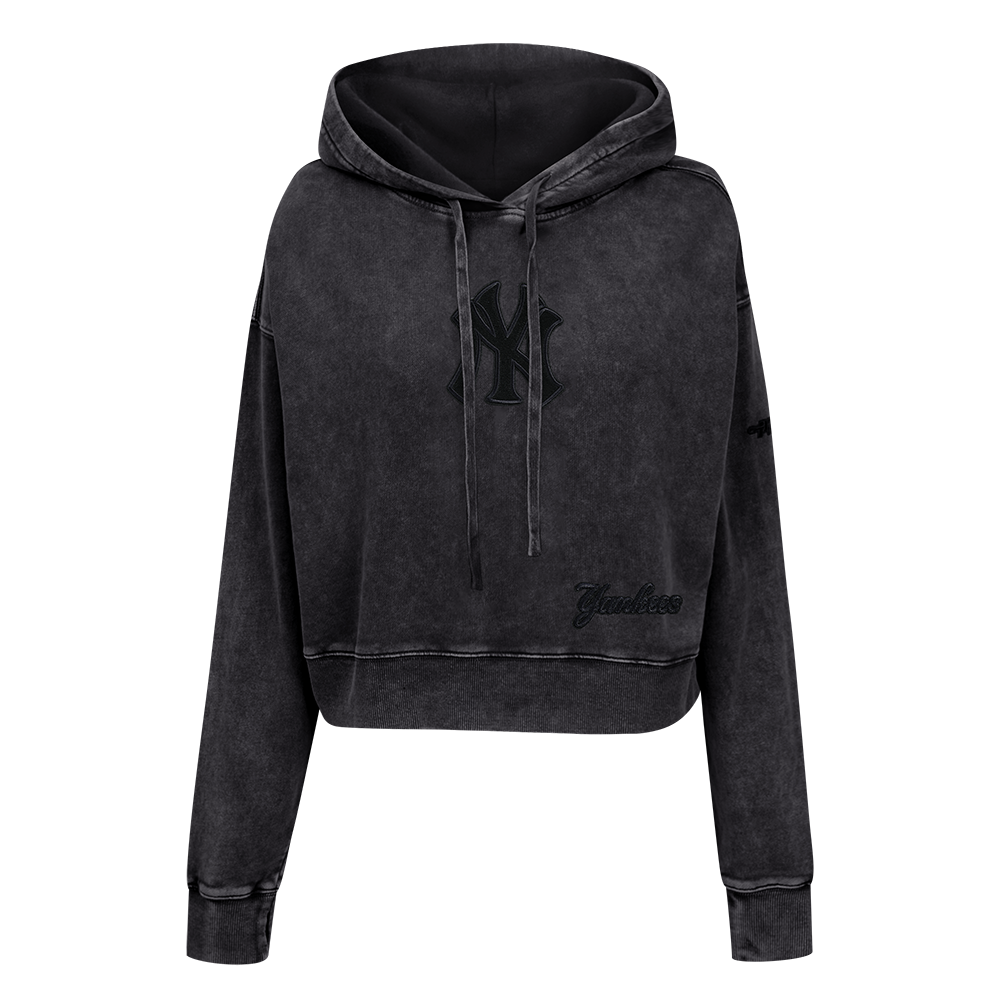 MLB NEW YORK YANKEES WASHED CLASSIC WOMEN'S CROPPED PULLOVER HOODIE (WASHED BLACK)