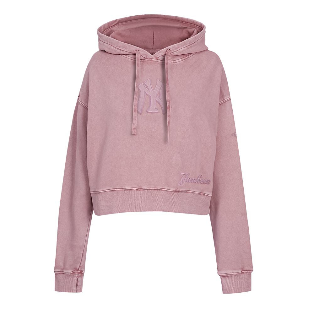 MLB NEW YORK YANKEES WASHED CLASSIC WOMEN'S CROPPED PULLOVER HOODIE (WASHED MAUVE)