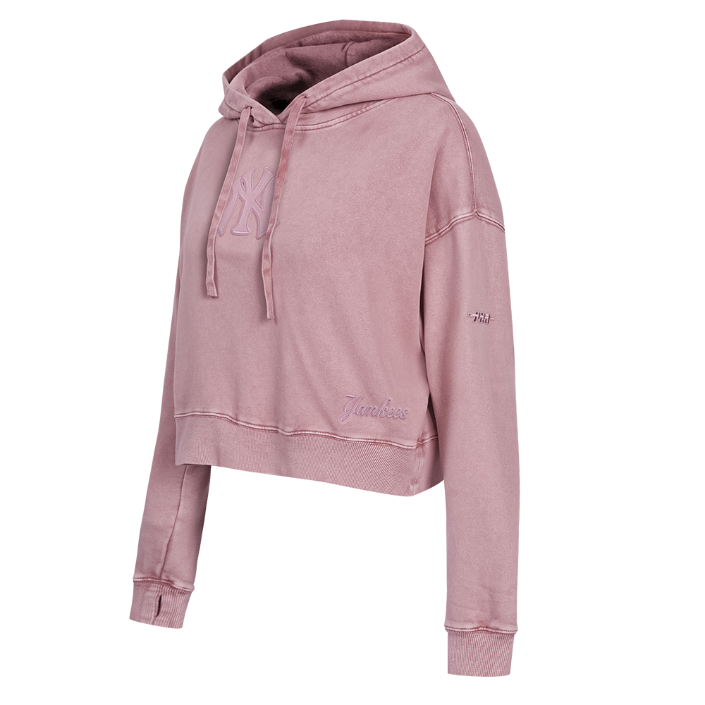 MLB NEW YORK YANKEES WASHED CLASSIC WOMEN'S CROPPED PULLOVER HOODIE (WASHED MAUVE)