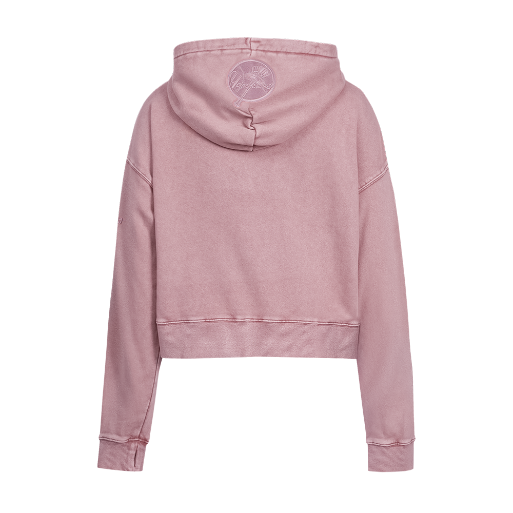 MLB NEW YORK YANKEES WASHED CLASSIC WOMEN'S CROPPED PULLOVER HOODIE (WASHED MAUVE)