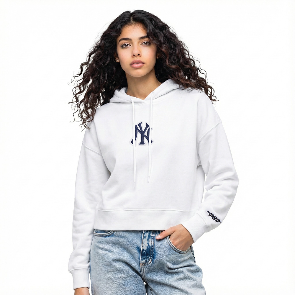MLB NEW YORK YANKEES WINGSPAN CHANDAIL À CAPUCHON COURT EN MOLLETON POUR FEMME (BLANC)