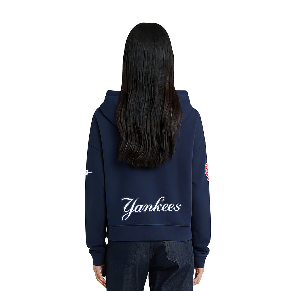 MLB NEW YORK YANKEES CLASSIC CHENILLE WOMEN'S FLC CROPPED PO HOODIE (MIDNIGHT NAVY)