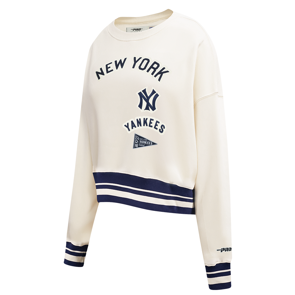 MLB NEW YORK YANKEES RETRO CLASSIC CHANDAIL À COL ROND EN MOLLETON CÔTELÉ POUR FEMME (COQUILLE D'ŒUF/MARINE MINUIT)