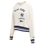 MLB NEW YORK YANKEES RETRO CLASSIC CHANDAIL À COL ROND EN MOLLETON CÔTELÉ POUR FEMME (COQUILLE D'ŒUF/MARINE MINUIT)