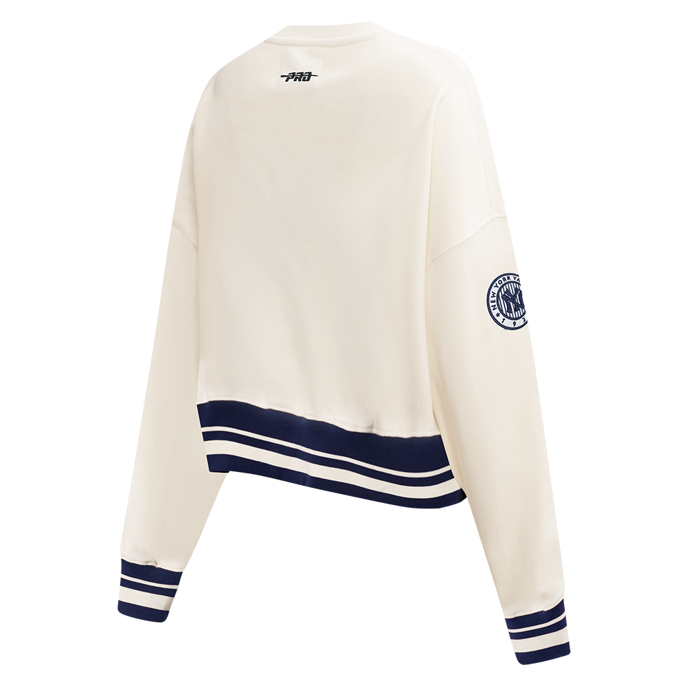 MLB NEW YORK YANKEES RETRO CLASSIC CHANDAIL À COL ROND EN MOLLETON CÔTELÉ POUR FEMME (COQUILLE D'ŒUF/MARINE MINUIT)
