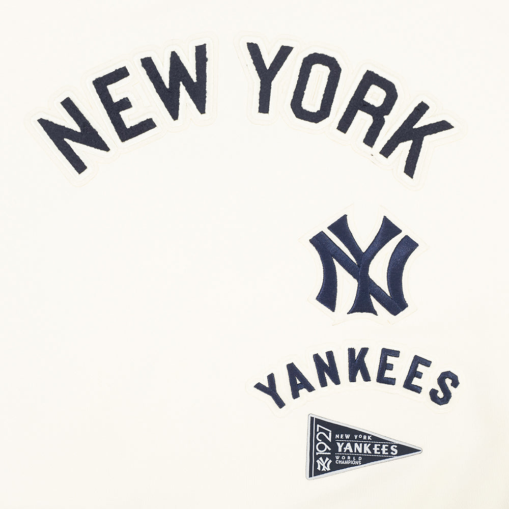 MLB NEW YORK YANKEES RETRO CLASSIC CHANDAIL À COL ROND EN MOLLETON CÔTELÉ POUR FEMME (COQUILLE D'ŒUF/MARINE MINUIT)