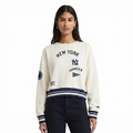 MLB NEW YORK YANKEES RETRO CLASSIC CHANDAIL À COL ROND EN MOLLETON CÔTELÉ POUR FEMME (COQUILLE D'ŒUF/MARINE MINUIT)