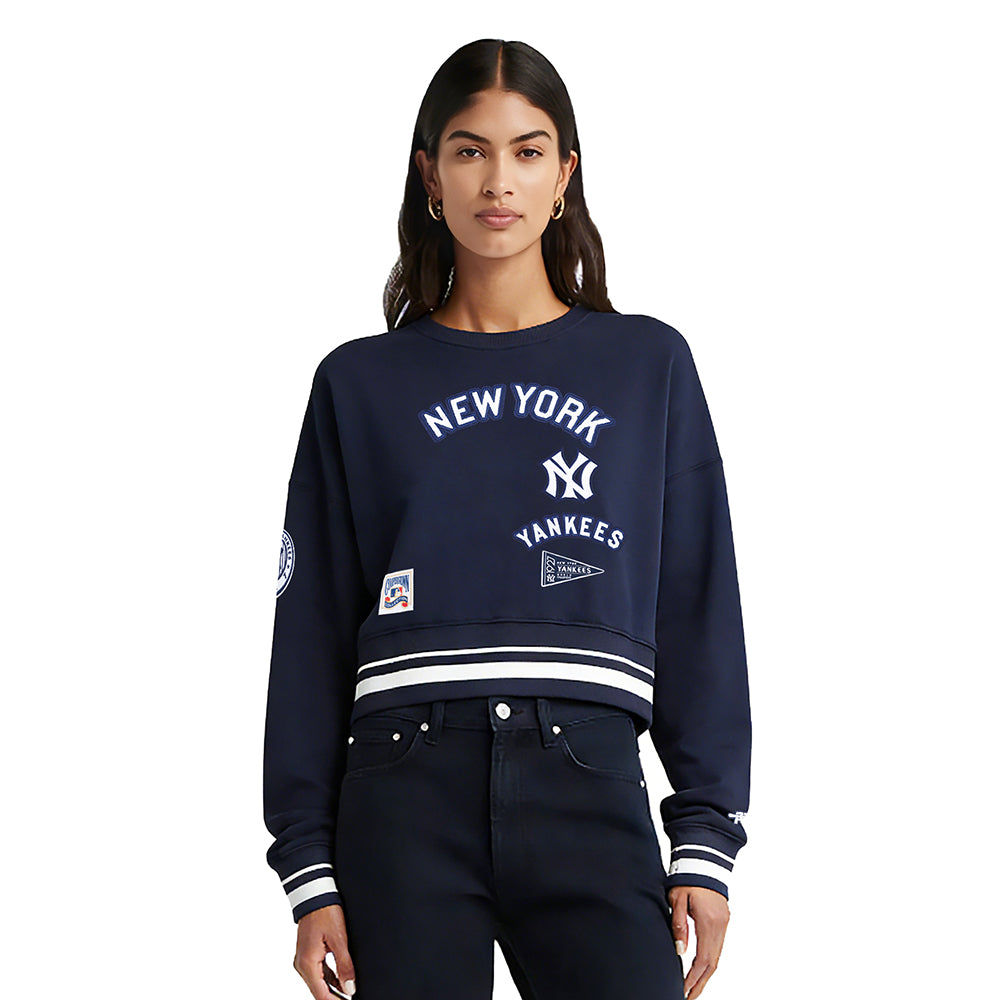 MLB NEW YORK YANKEES RETRO CLASSIC WOMEN'S RIB FLC CREWNECK (MIDNIGHT NAVY)