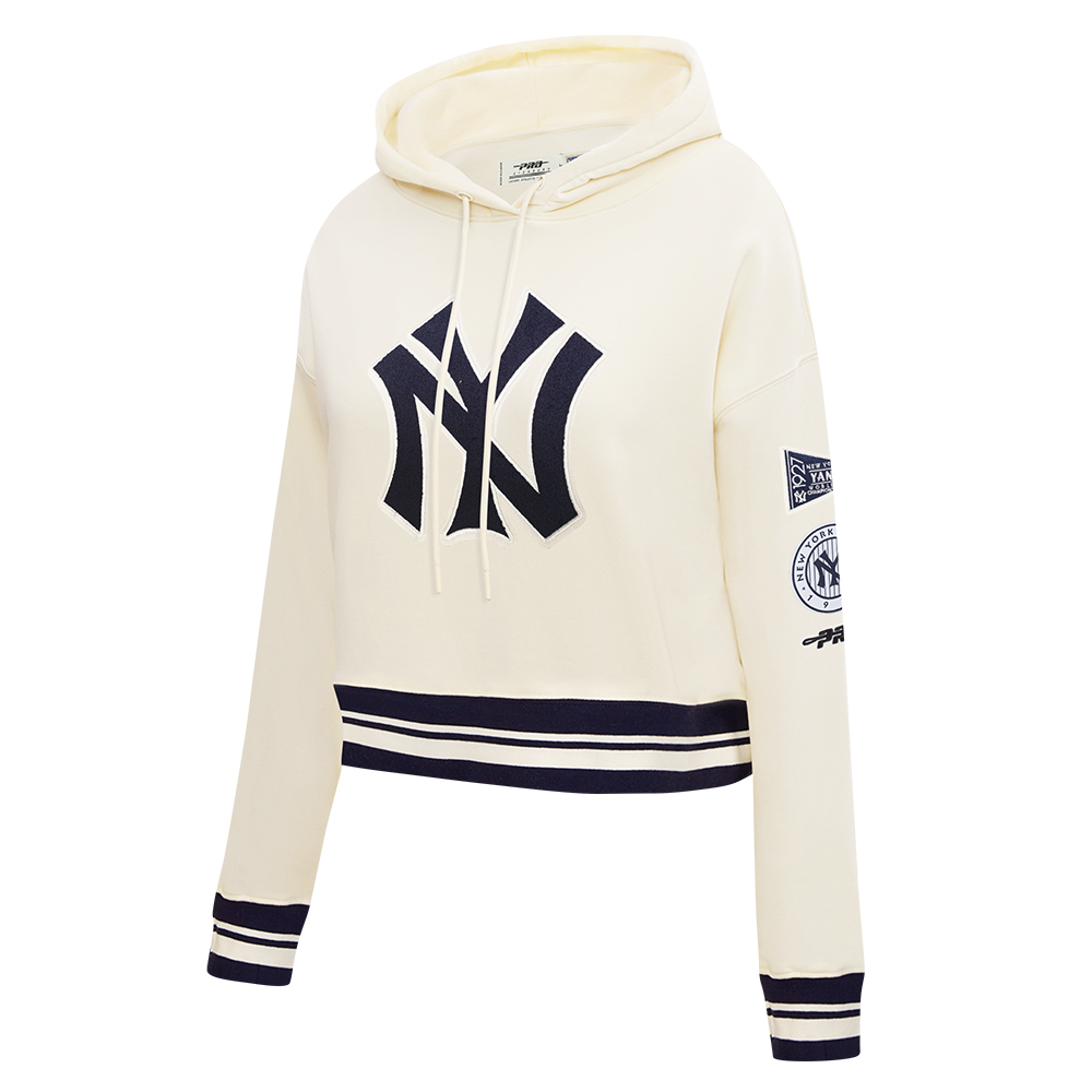MLB NEW YORK YANKEES RETRO CLASSIC CHANDAIL À CAPUCHON COURT EN MOLLETON CÔTELÉ POUR FEMME (COQUILLE D'ŒUF/MARINE MINUIT)