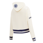 MLB NEW YORK YANKEES RETRO CLASSIC CHANDAIL À CAPUCHON COURT EN MOLLETON CÔTELÉ POUR FEMME (COQUILLE D'ŒUF/MARINE MINUIT)