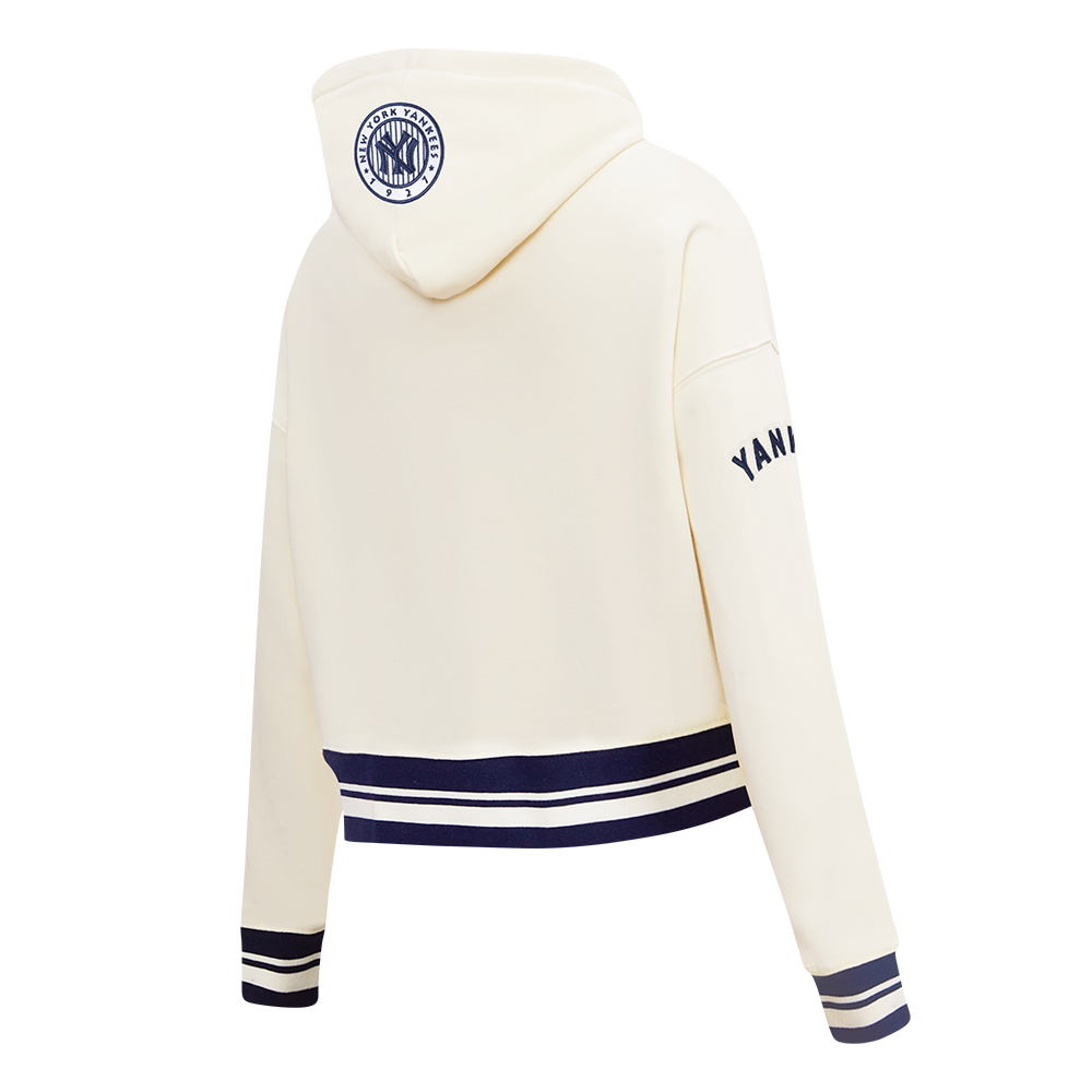MLB NEW YORK YANKEES RETRO CLASSIC CHANDAIL À CAPUCHON COURT EN MOLLETON CÔTELÉ POUR FEMME (COQUILLE D'ŒUF/MARINE MINUIT)