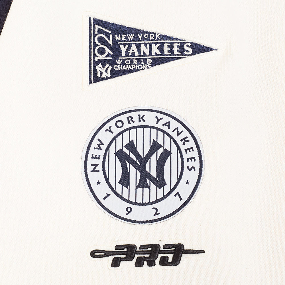 MLB NEW YORK YANKEES RETRO CLASSIC CHANDAIL À CAPUCHON COURT EN MOLLETON CÔTELÉ POUR FEMME (COQUILLE D'ŒUF/MARINE MINUIT)