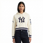 MLB NEW YORK YANKEES RETRO CLASSIC CHANDAIL À CAPUCHON COURT EN MOLLETON CÔTELÉ POUR FEMME (COQUILLE D'ŒUF/MARINE MINUIT)
