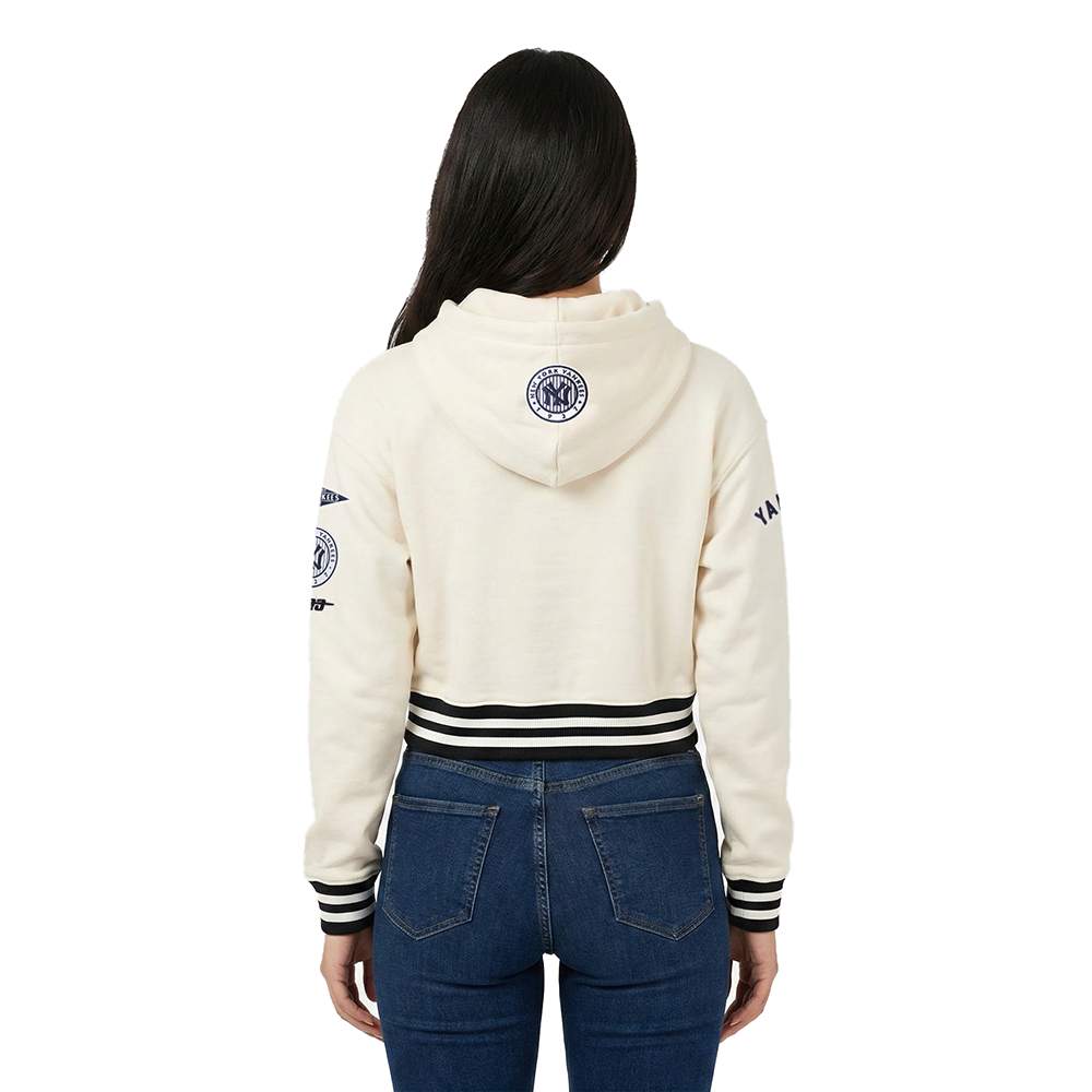 MLB NEW YORK YANKEES RETRO CLASSIC CHANDAIL À CAPUCHON COURT EN MOLLETON CÔTELÉ POUR FEMME (COQUILLE D'ŒUF/MARINE MINUIT)